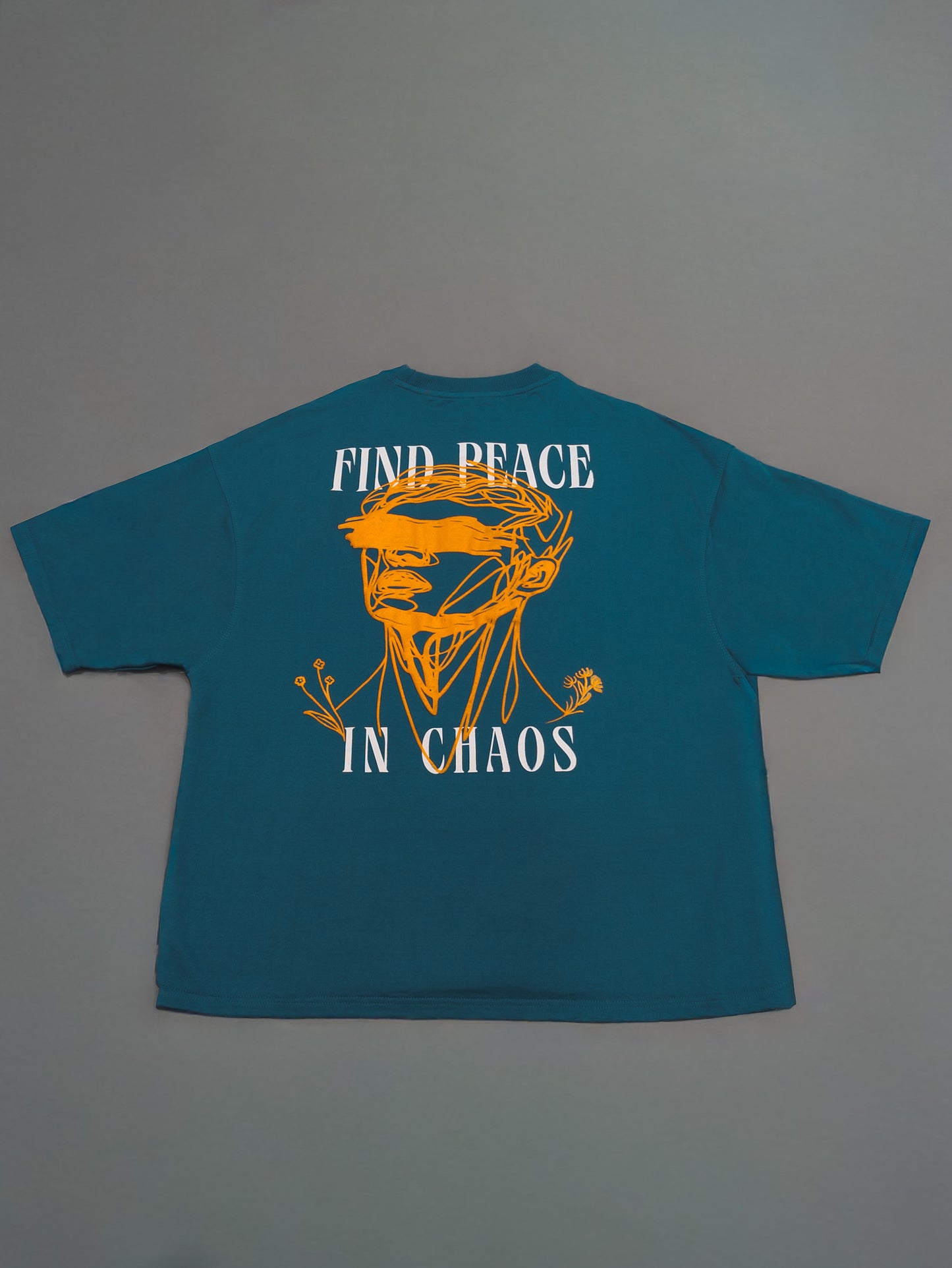 FIND PEACE IN CHAOS PUFF PRINTED UNISEX OVERSIZED DROP SHOULDER T-SHIRT