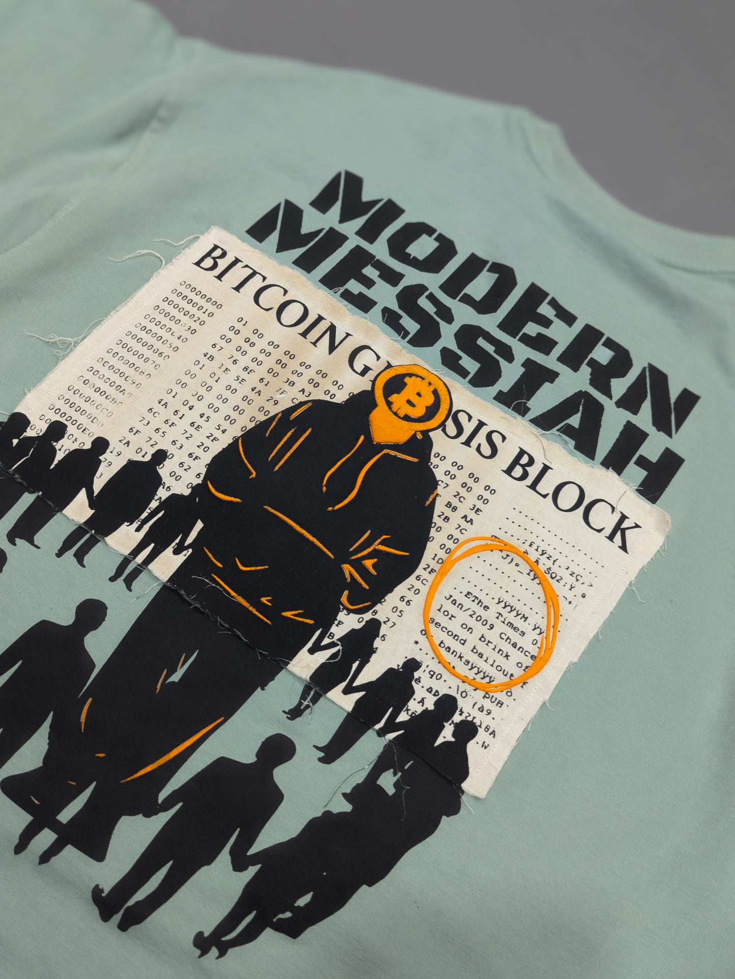 BITCOIN DISTRESSED BURNT PATCHWORK PUFF PRINTED UNISEX OVERSIZED DROP SHOULDER T-SHIRT