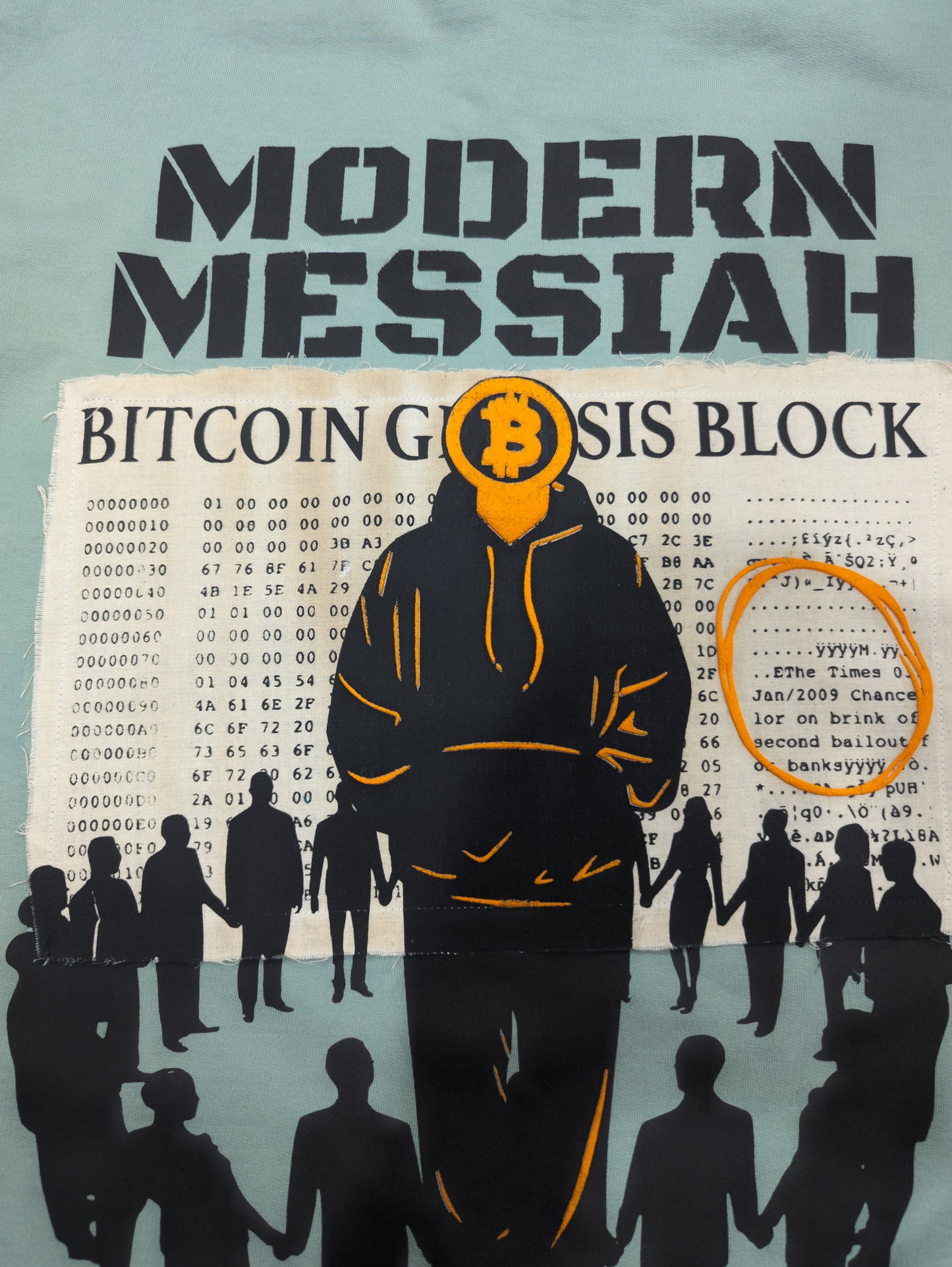 BITCOIN DISTRESSED BURNT PATCHWORK PUFF PRINTED UNISEX OVERSIZED DROP SHOULDER T-SHIRT