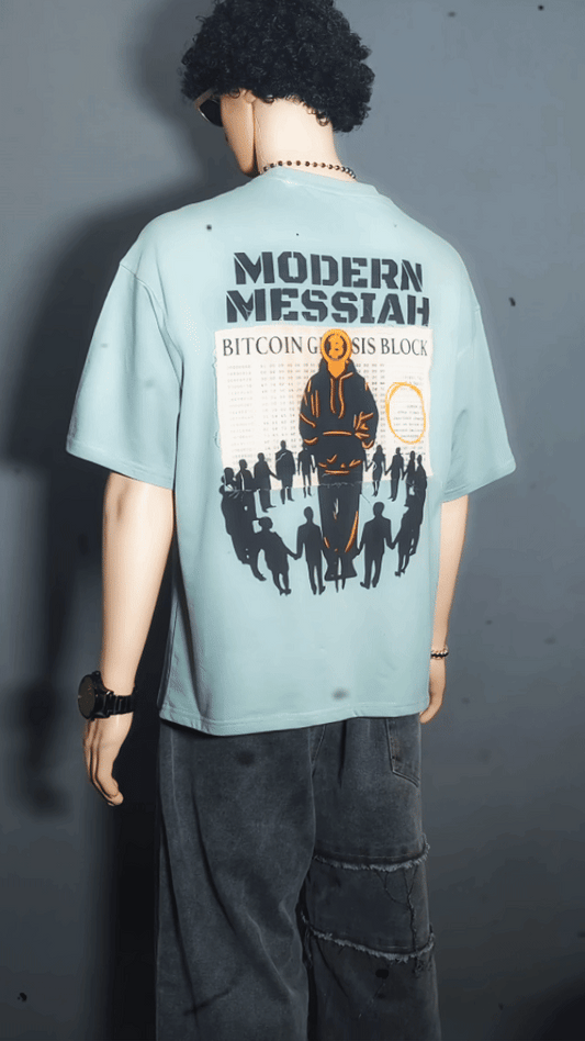 BITCOIN DISTRESSED BURNT PATCHWORK PUFF PRINTED UNISEX OVERSIZED DROP SHOULDER T-SHIRT