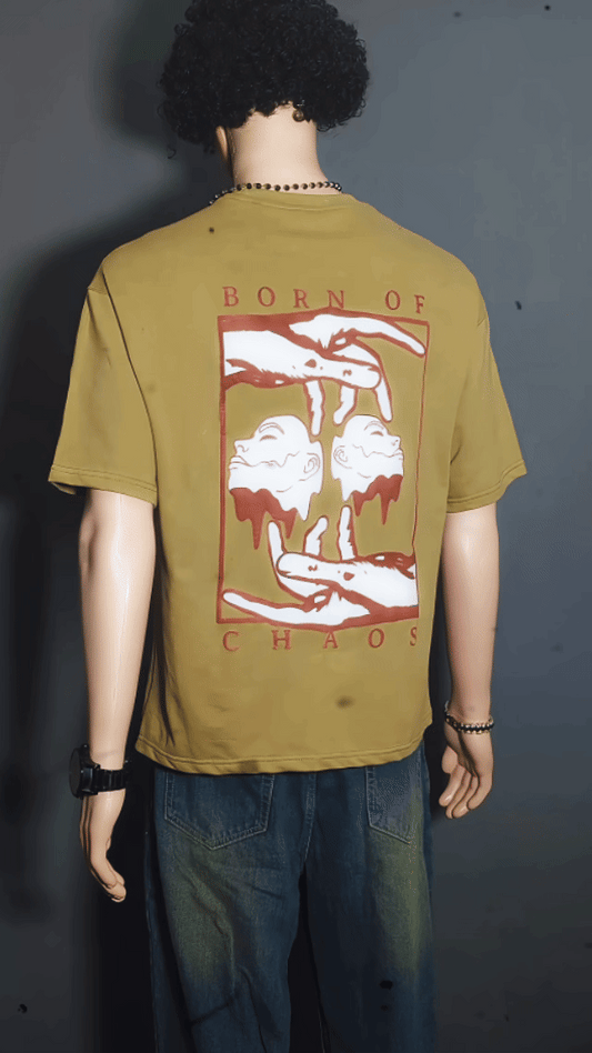 BORN OF CHAOS PUFF PRINTED UNISEX OVERSIZED DROP SHOULDER T-SHIRT