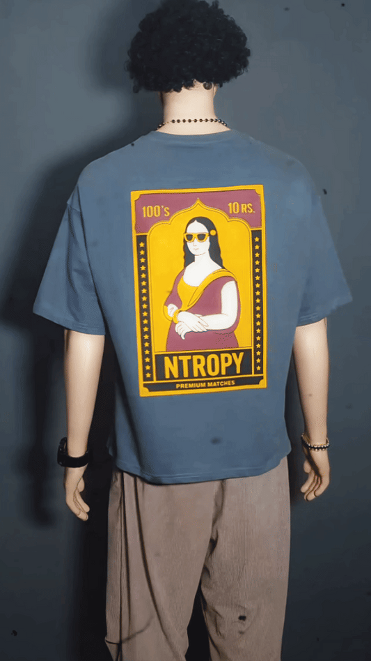 MONALISA INDIAN MATCHBOX ART PRINTED UNISEX OVERSIZED DROP SHOULDER T-SHIRT