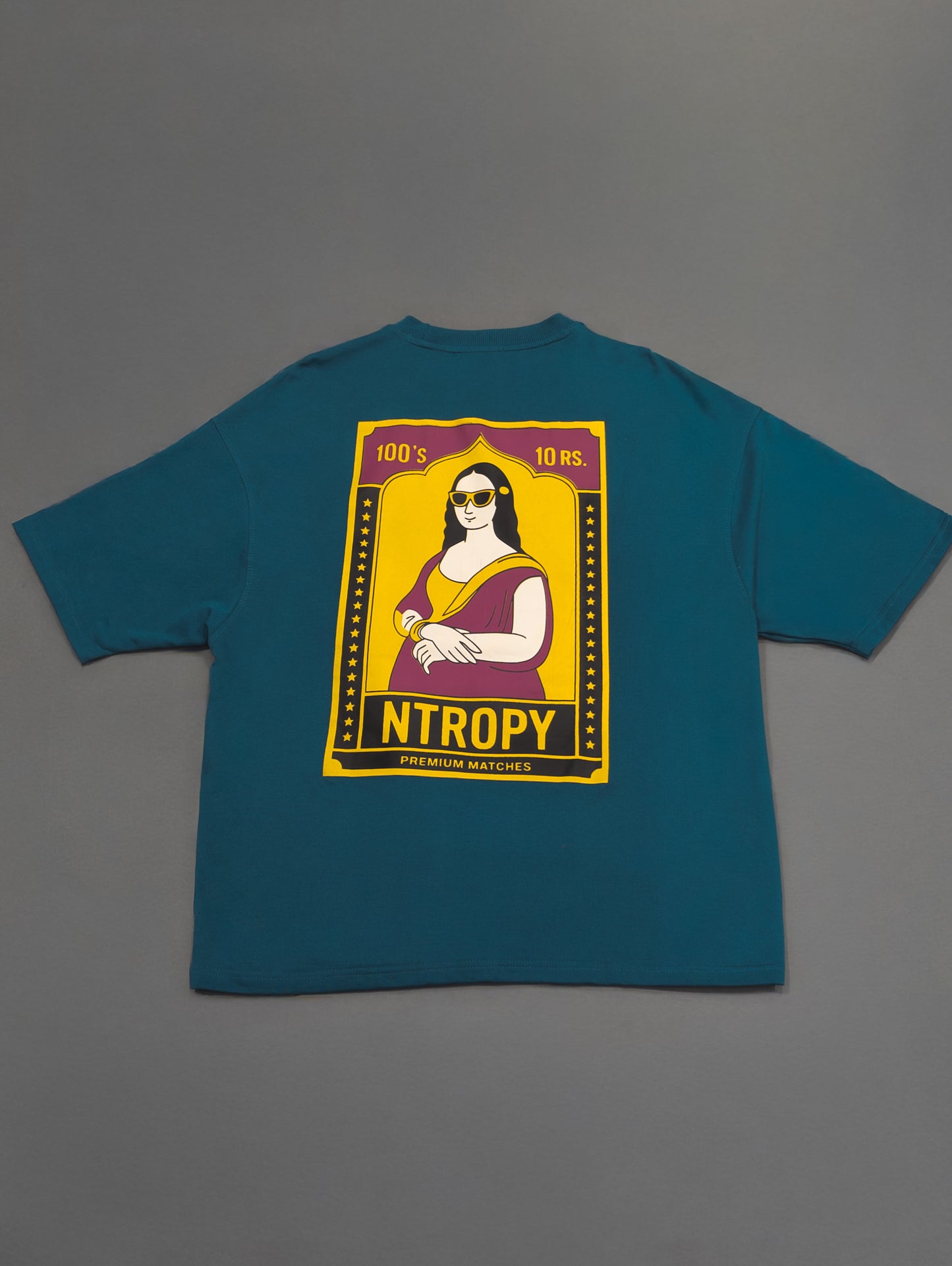 MONALISA INDIAN MATCHBOX ART PRINTED UNISEX OVERSIZED DROP SHOULDER T-SHIRT