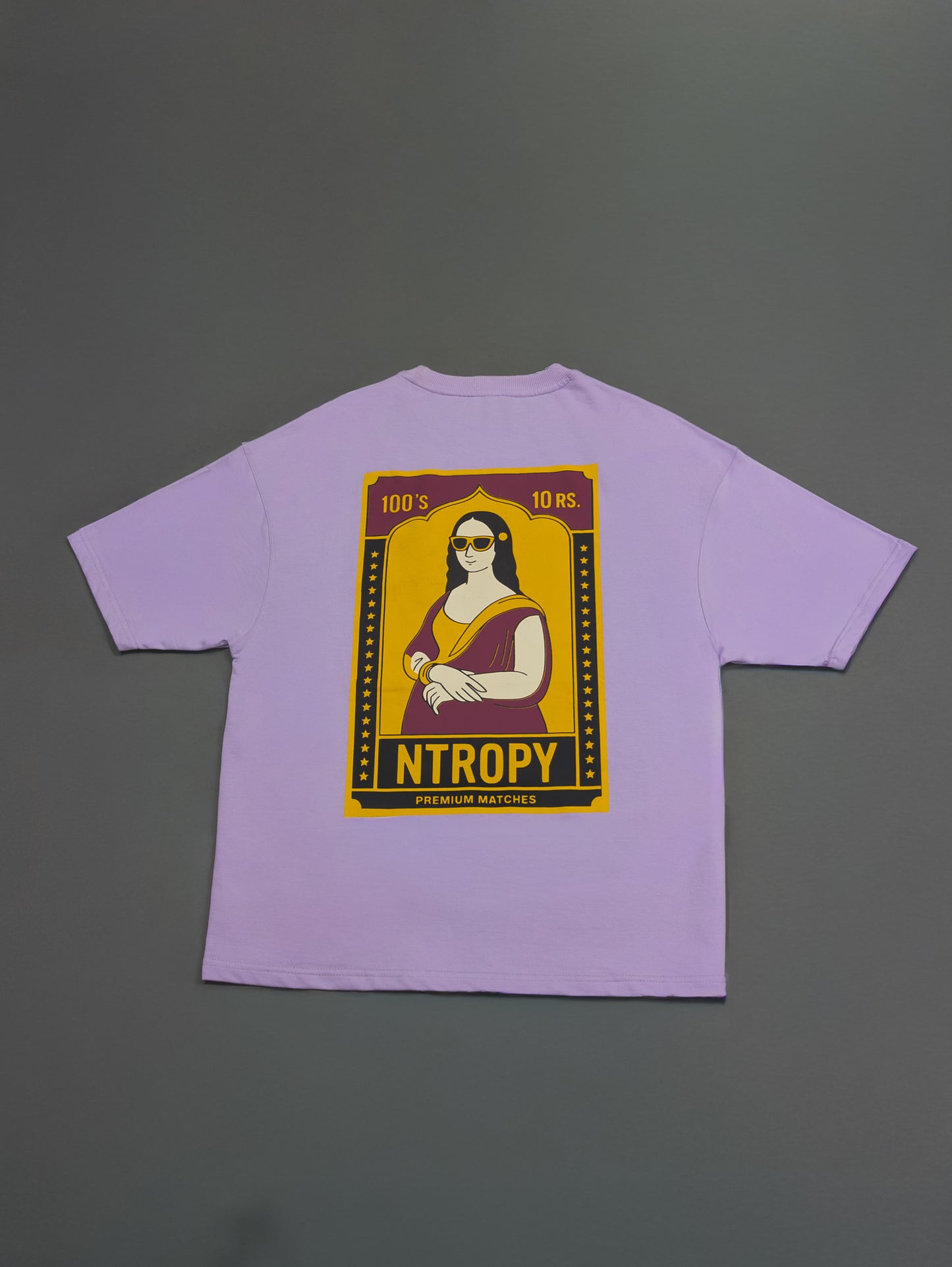 MONALISA INDIAN MATCHBOX ART PRINTED UNISEX OVERSIZED DROP SHOULDER T-SHIRT
