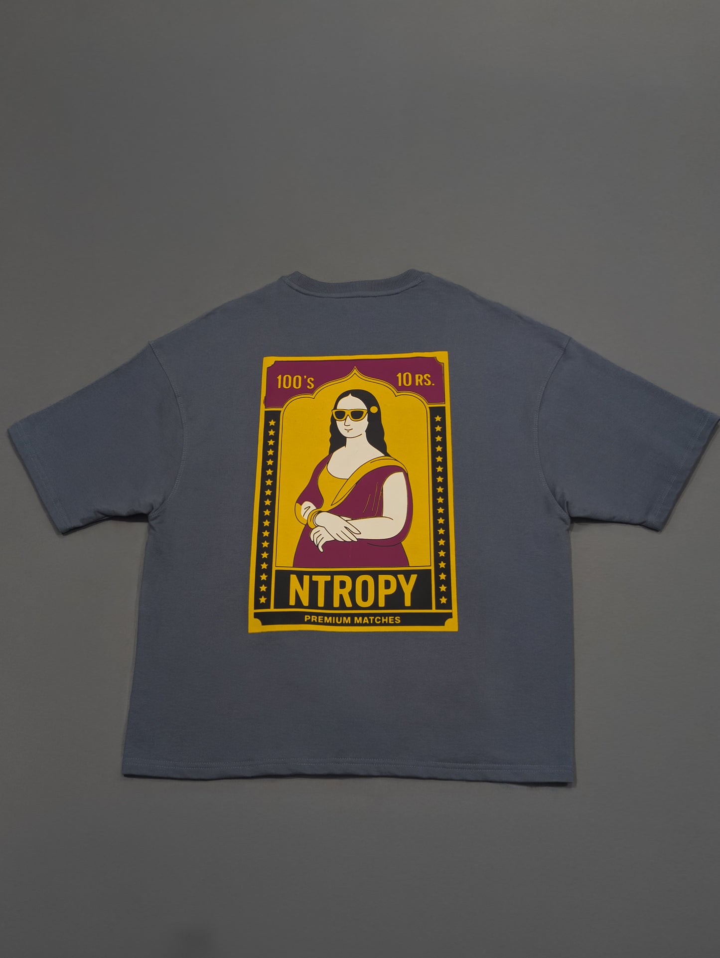 MONALISA INDIAN MATCHBOX ART PRINTED UNISEX OVERSIZED DROP SHOULDER T-SHIRT