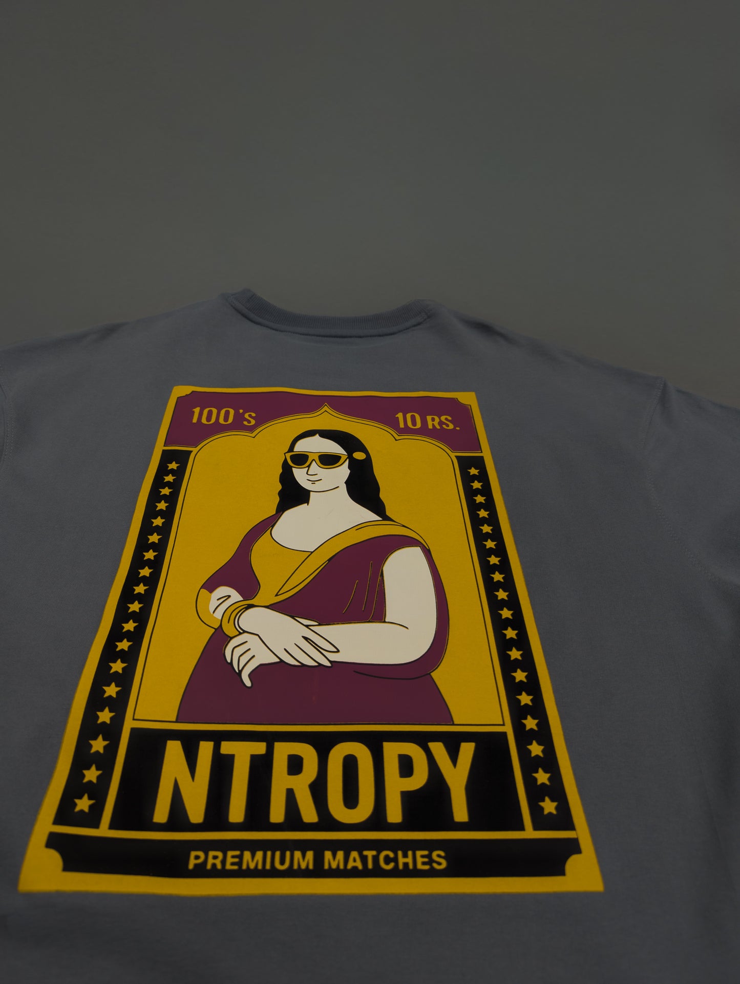 MONALISA INDIAN MATCHBOX ART PRINTED UNISEX OVERSIZED DROP SHOULDER T-SHIRT