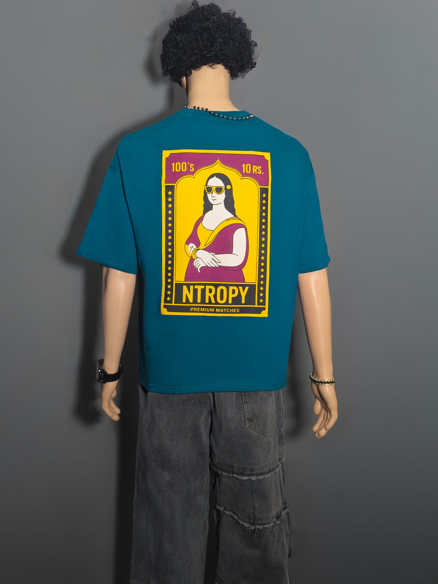 MONALISA INDIAN MATCHBOX ART PRINTED UNISEX OVERSIZED DROP SHOULDER T-SHIRT
