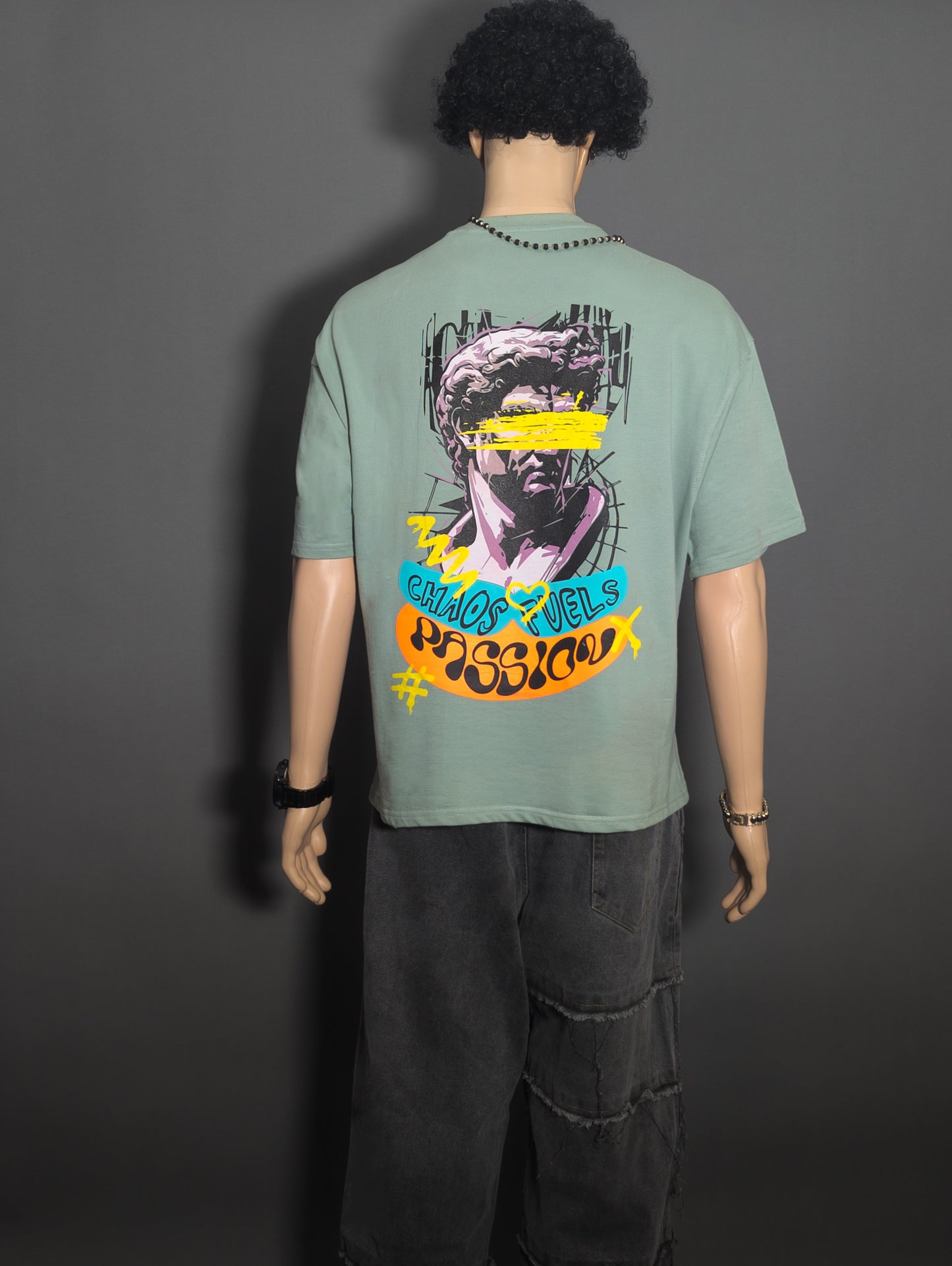 CHAOS FUEL PASSION PUFF PRINTED UNISEX OVERSIZED DROP SHOULDER T-SHIRT