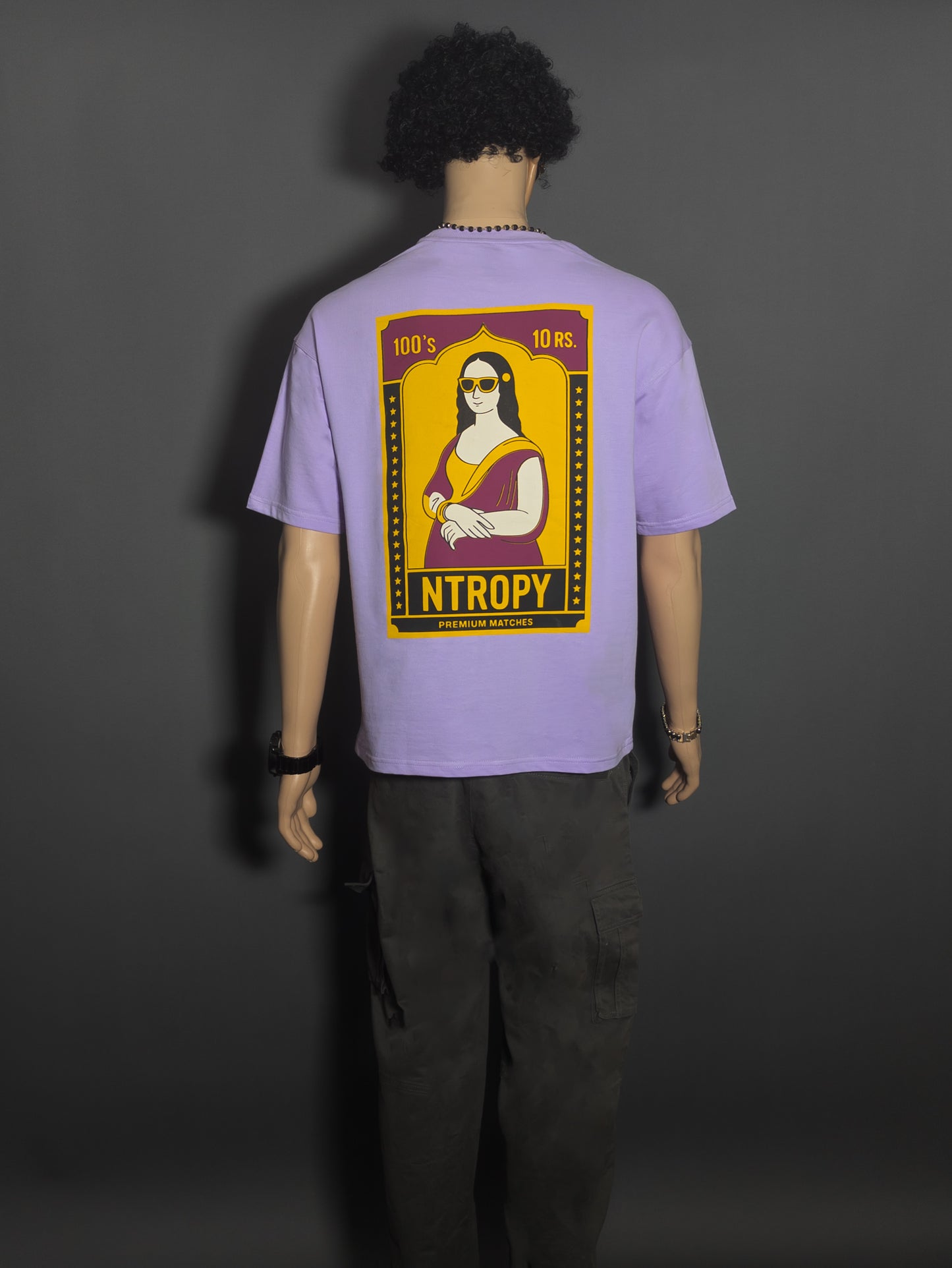 MONALISA INDIAN MATCHBOX ART PRINTED UNISEX OVERSIZED DROP SHOULDER T-SHIRT