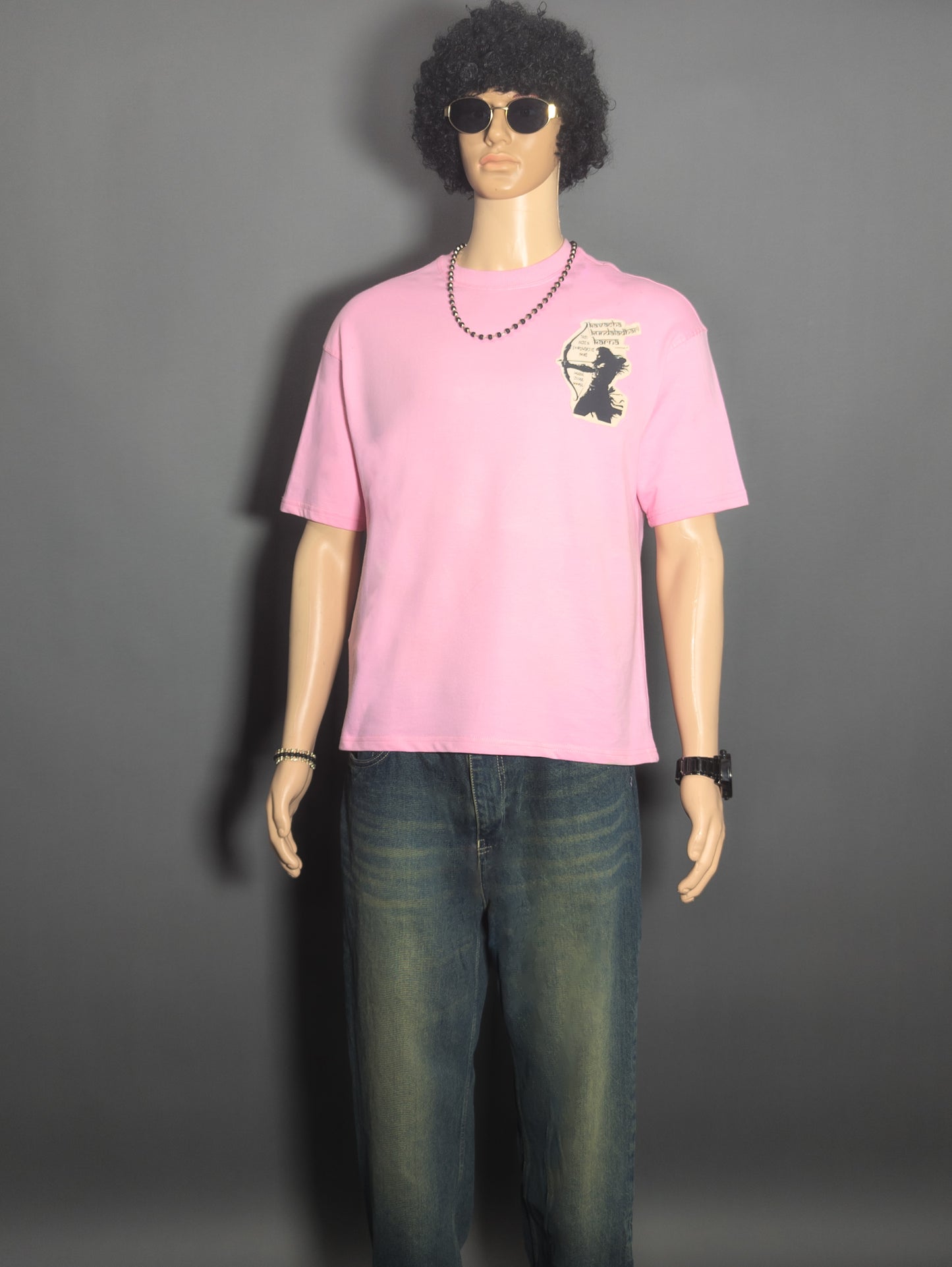 KARNA PATCHWORK PRINTED UNISEX OVERSIZED DROP SHOULDER T-SHIRT