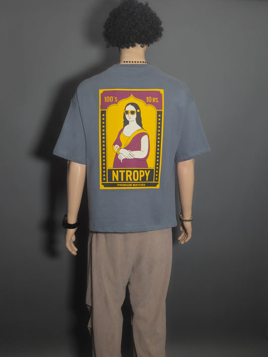 MONALISA INDIAN MATCHBOX ART PRINTED UNISEX OVERSIZED DROP SHOULDER T-SHIRT