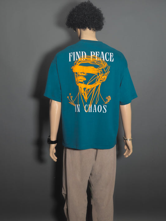 FIND PEACE IN CHAOS PUFF PRINTED UNISEX OVERSIZED DROP SHOULDER T-SHIRT