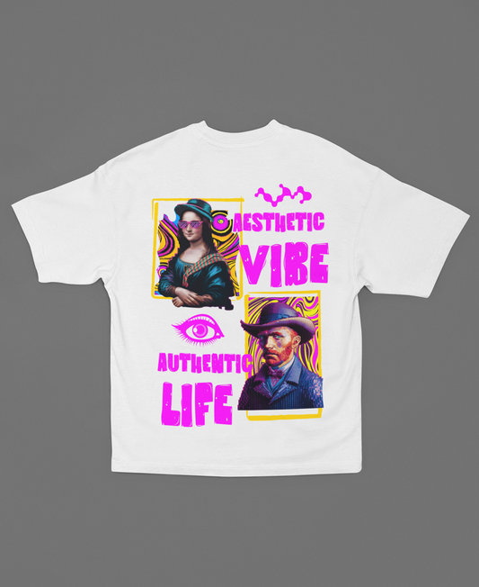 AESTHETIC VIBE MONALISA VAN GOGH WHITE OVERSIZED T-SHIRT