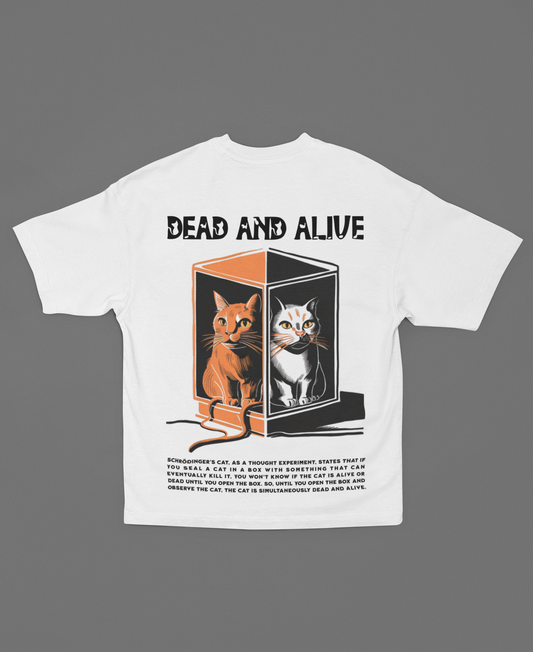 DEAD & ALIVE SCHRODINGER CAT WHITE OVERSIZED T-SHIRT