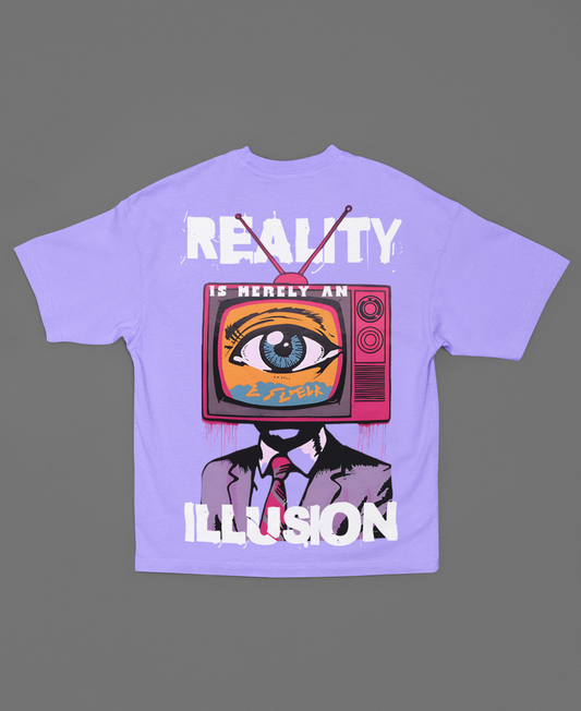 TV MAN REALITY IS AN ILLUSION LAVENDER OVERSIZED T-SHIRT