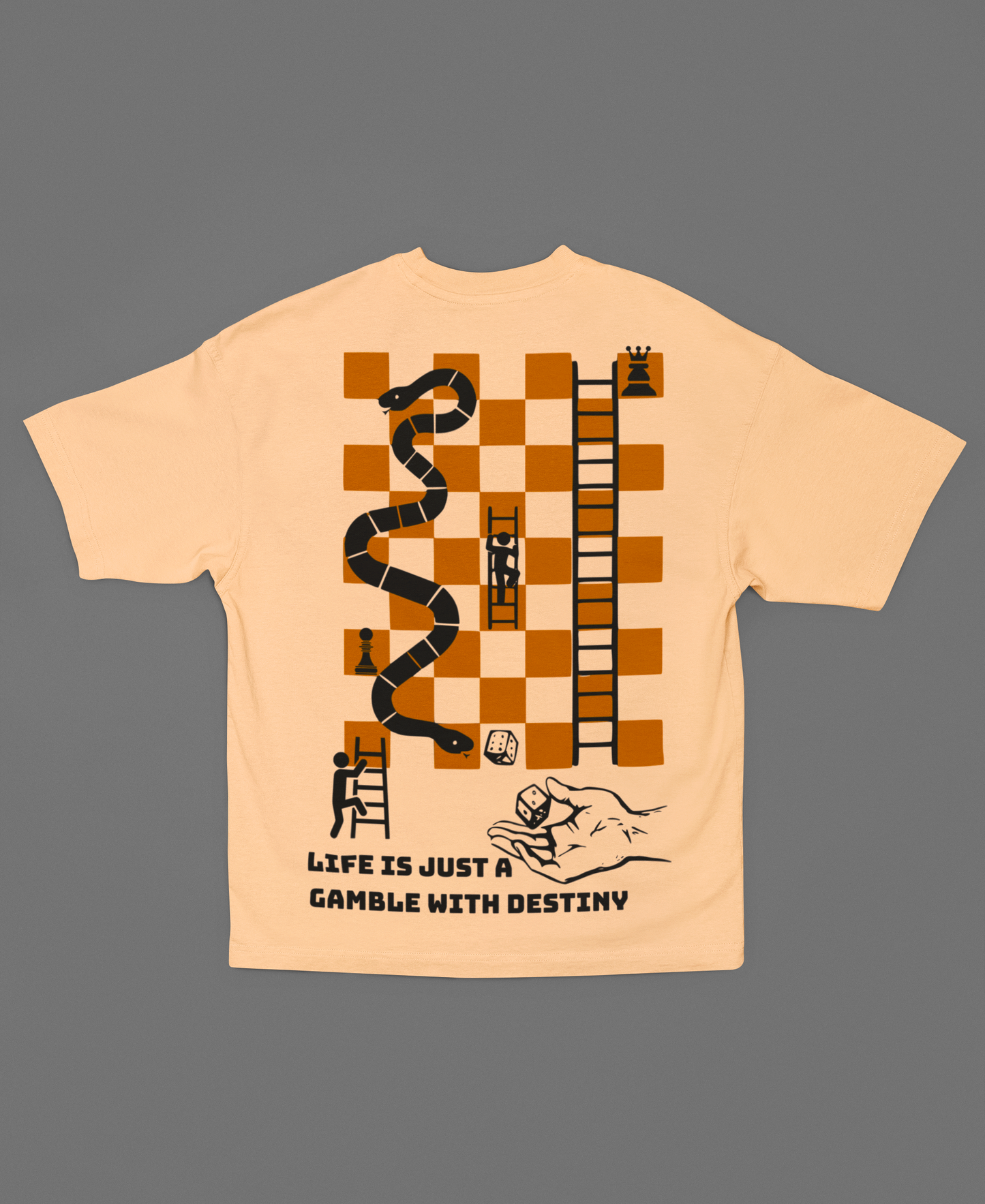 SNAKE & LADDERS LIFE IS A GAMBLE PEACH OVERSIZED T-SHIRT