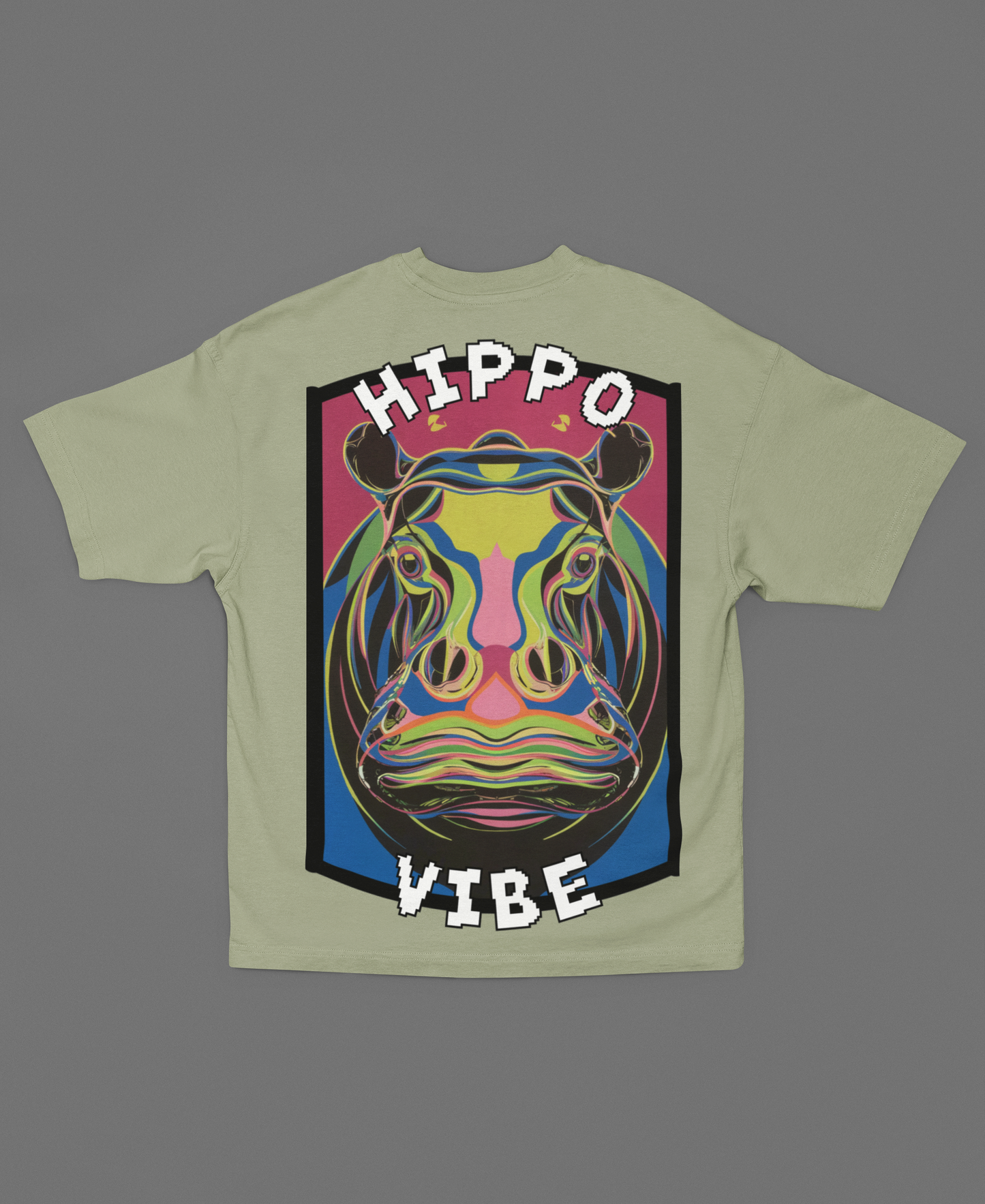 HIPPO VIBE OLIVE GREY OVERSIZED T-SHIRT