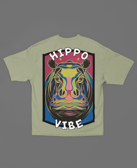 HIPPO VIBE OLIVE GREY OVERSIZED T-SHIRT