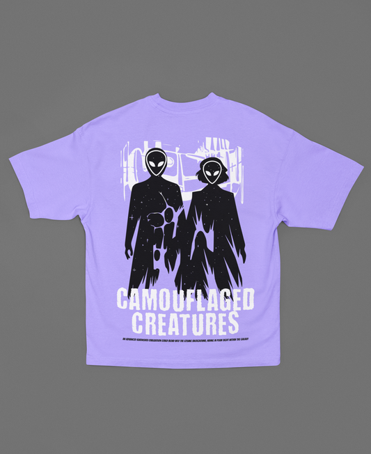 KARDASHEV CIVILIZATION CAMOUFLAGED CREATURES LAVENDER OVERSIZED T-SHIRT