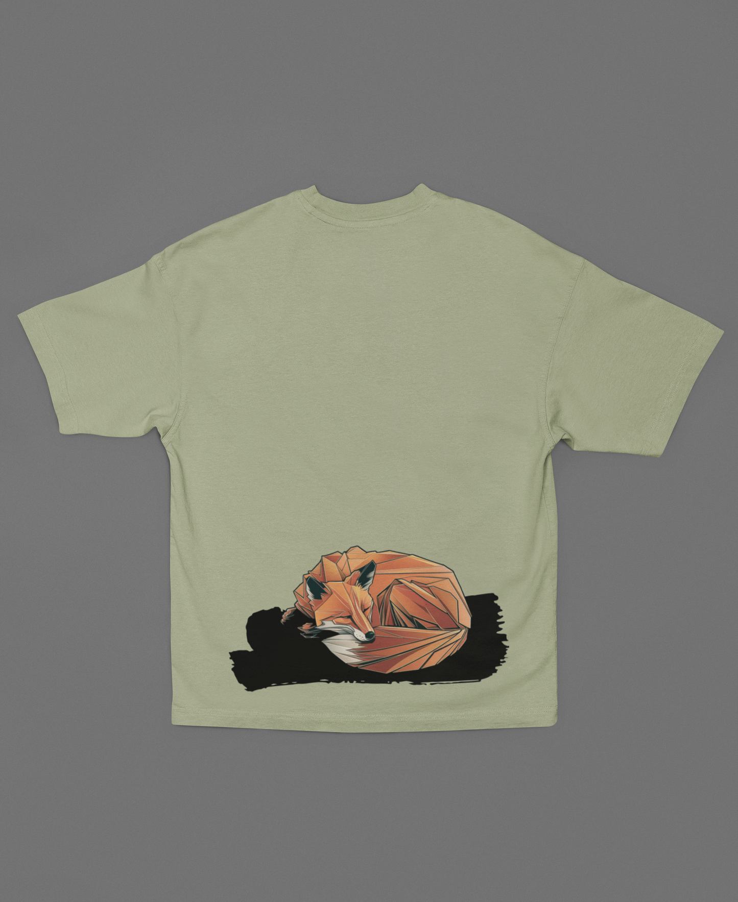 SERENITY SLEEPING FOX OLIVE GREY OVERSIZED T-SHIRT