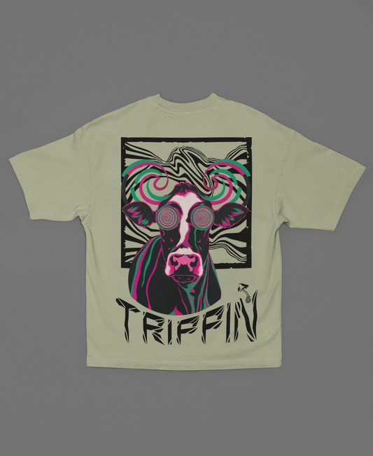 TRIPPIN COW OLIVE GREY OVERSIZED T-SHIRT