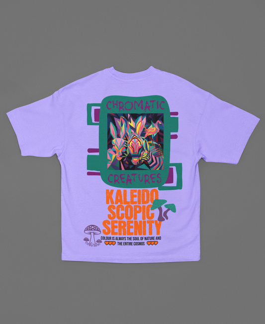 KALEIDOSCOPIC CHROMATIC CREATURES AESTHETE LAVENDER OVERSIZED T-SHIRT