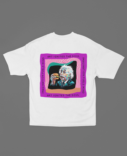 EINSTEIN ART IGNITES SOUL WHITE OVERSIZED T-SHIRT