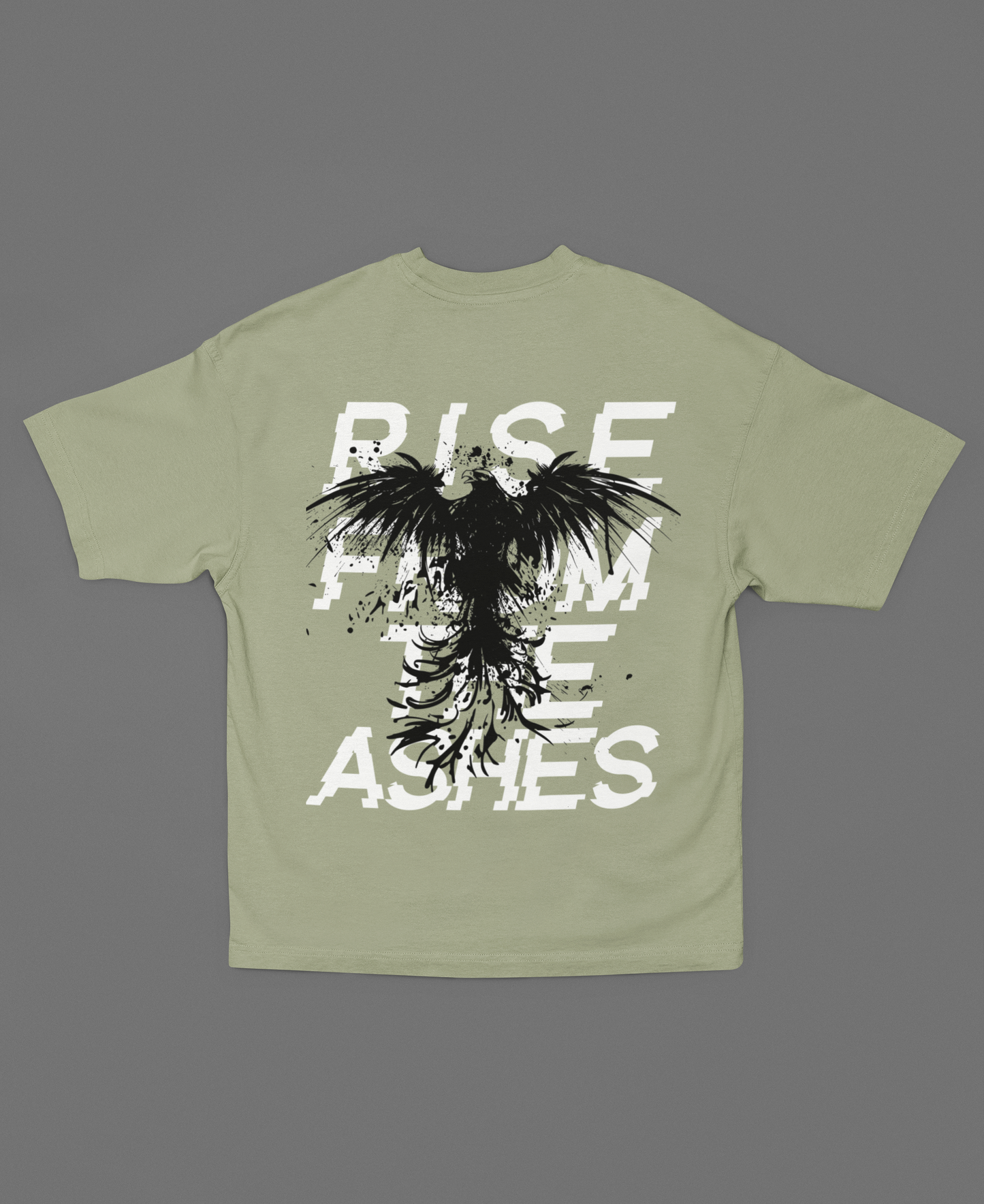 INVINCIBLE PHOENIX RISE FROM ASHES OLIVE GREY OVERSIZED T-SHIRT