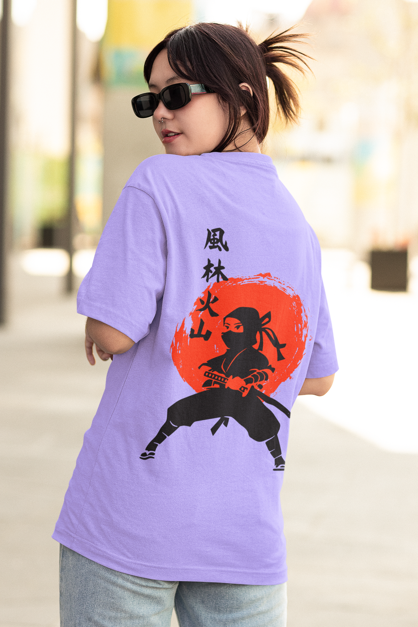 FURINKAZAN ONNA MUSHA LAVENDER OVERSIZED T-SHIRT