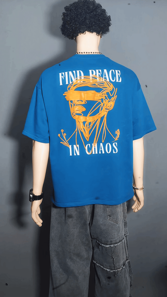 FIND PEACE IN CHAOS PUFF PRINTED UNISEX OVERSIZED DROP SHOULDER T-SHIRT